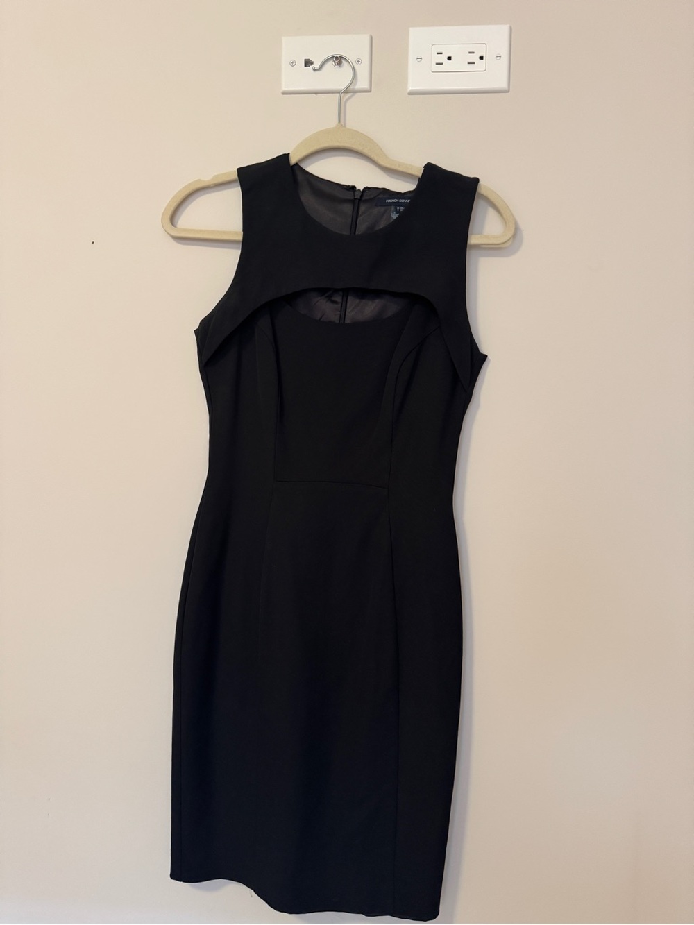 French Connection Black Midi Sheath Dress with Cutout Detail